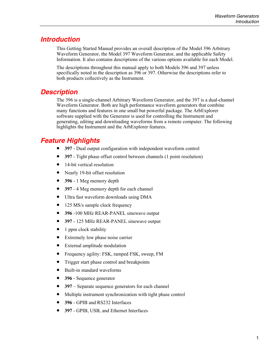 Introduction, Description, Feature highlights | Fluke 396 User Manual | Page 3 / 8