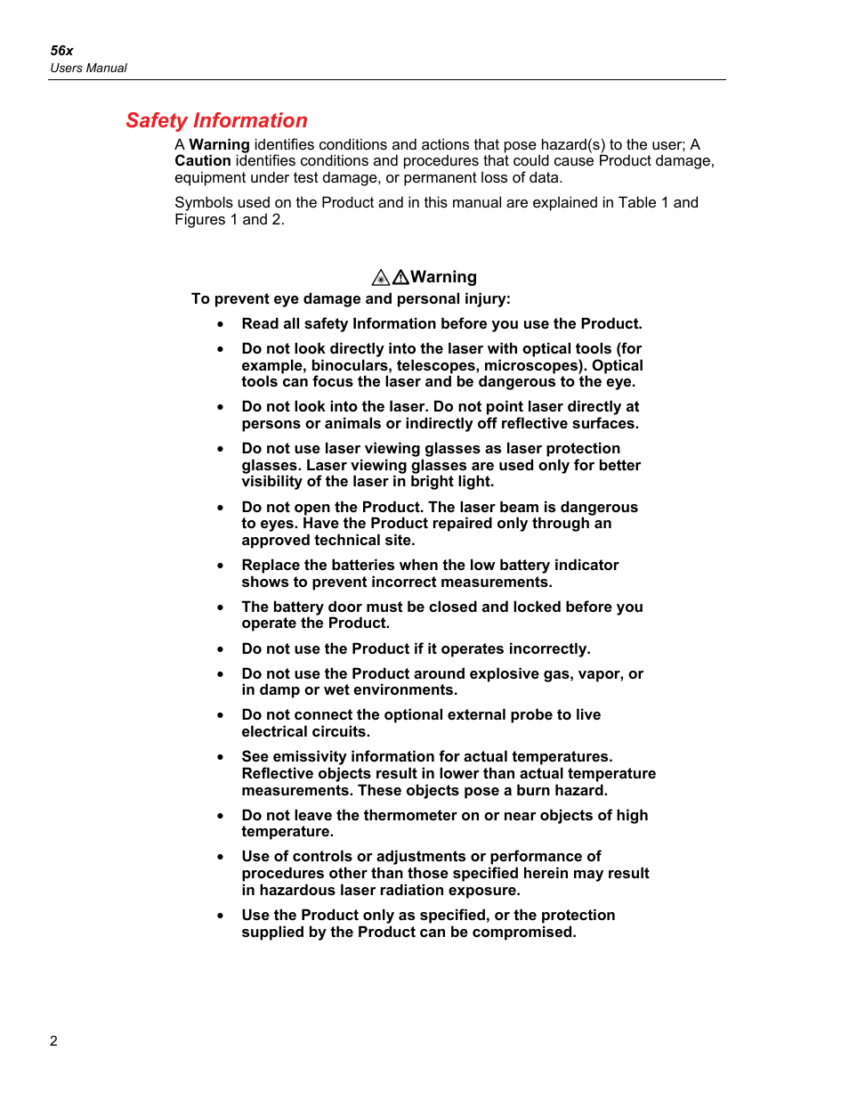 Safety information | Fluke 56X User Manual | Page 10 / 34