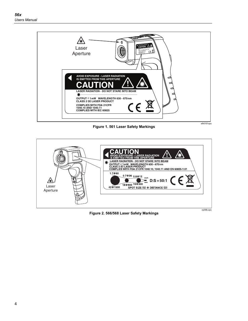Caution, Laser aperture, Users manual | Fluke 56X User Manual | Page 12 / 34