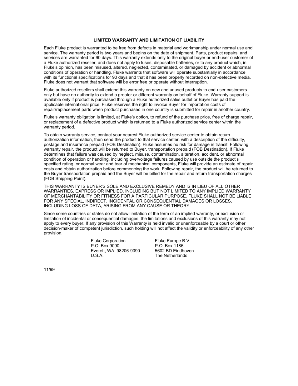 Warranty | Fluke 56X User Manual | Page 2 / 34