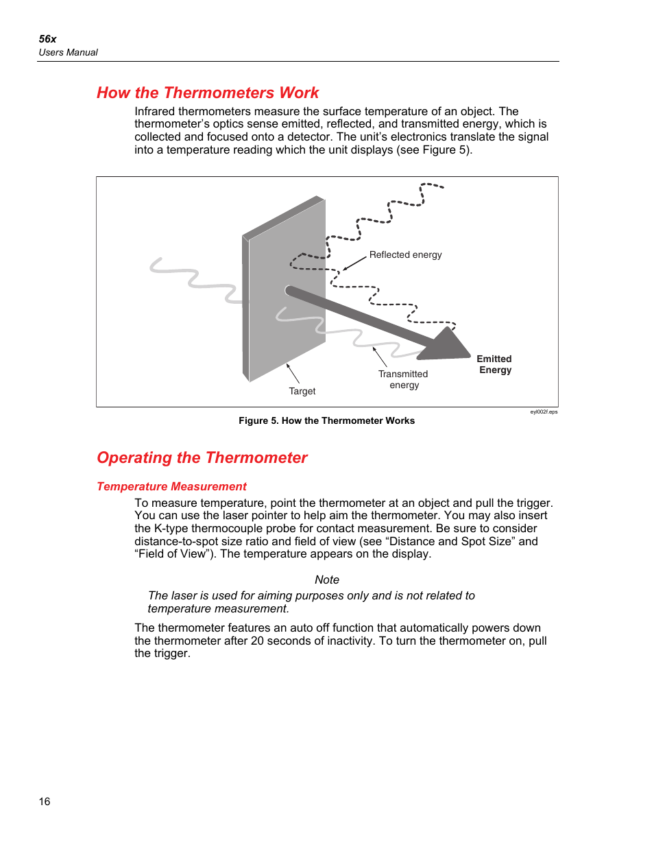 How the thermometers work, Operating the thermometer, Temperature measurement | Fluke 56X User Manual | Page 24 / 34