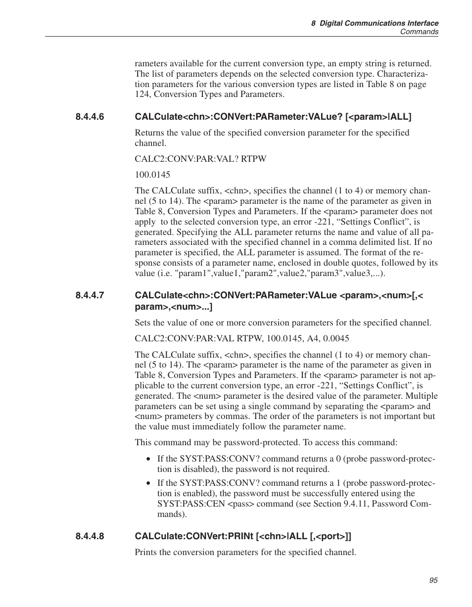 8 calculate:convert:print [<chn>|all [,<port>]] 95, Calculate:convert:print [<chn>|all [,<port | Fluke THE HART 1529 User Manual | Page 101 / 150