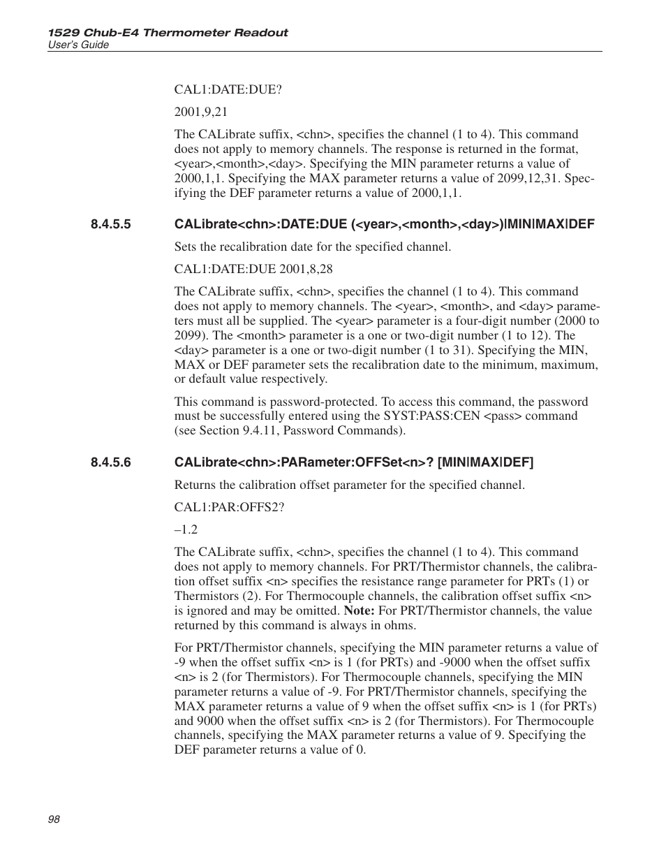 Calibrate<chn>:parameter:offset<n>? [min|max|def | Fluke THE HART 1529 User Manual | Page 104 / 150