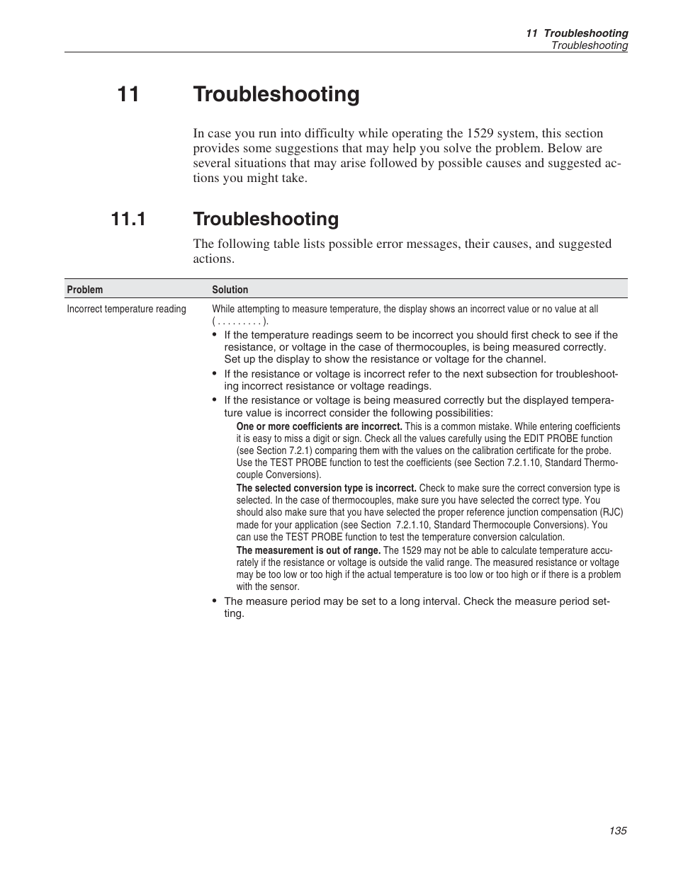 11 troubleshooting 135, 1 troubleshooting 135, Troubleshooting 135 | 11 troubleshooting, Troubleshooting, 1 troubleshooting | Fluke THE HART 1529 User Manual | Page 140 / 150