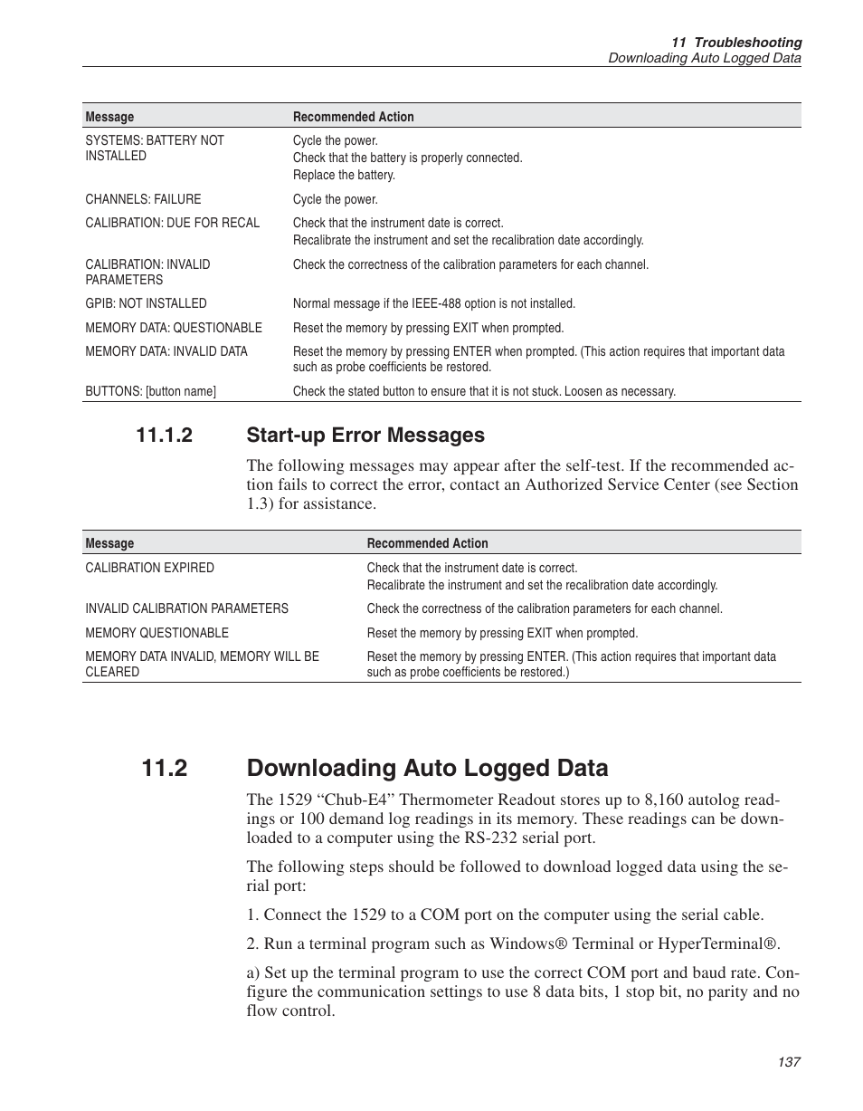 2 start-up error messages 137, 2 downloading auto logged data 137, Calibration expired 137 | Memory 137, Start-up error messages, Downloading auto logged data, 2 downloading auto logged data, 2 start-up error messages | Fluke THE HART 1529 User Manual | Page 142 / 150