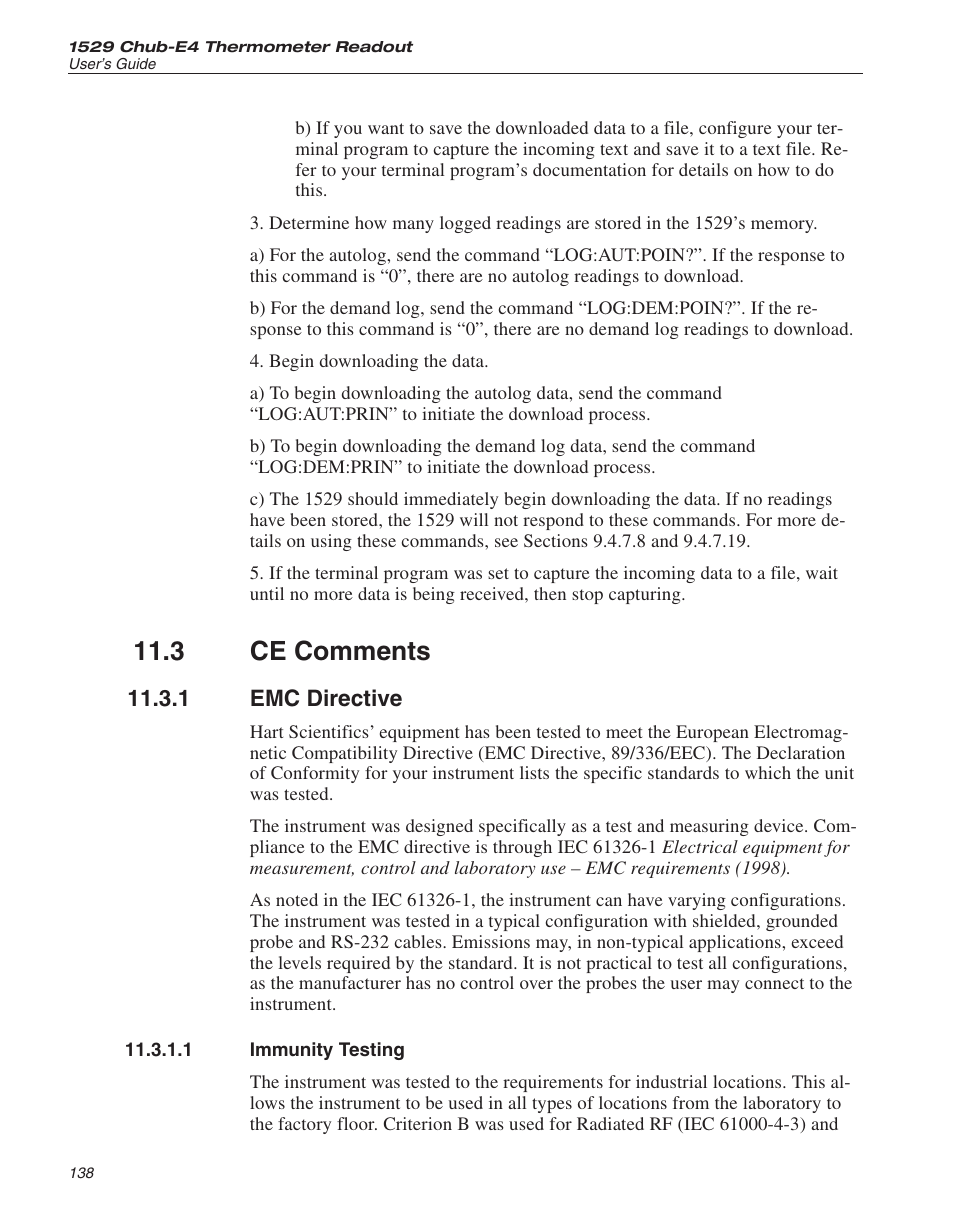 3 ce comments 138, 1 emc directive 138, Conformity 138 | Emc 138, Ce comments, Emc directive, 3 ce comments | Fluke THE HART 1529 User Manual | Page 143 / 150