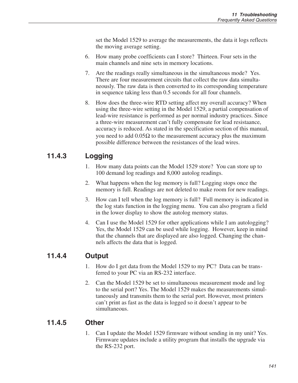 3 logging 141, 4 output 141, Logging | Output, 3 logging, 4 output, 5 other | Fluke THE HART 1529 User Manual | Page 146 / 150