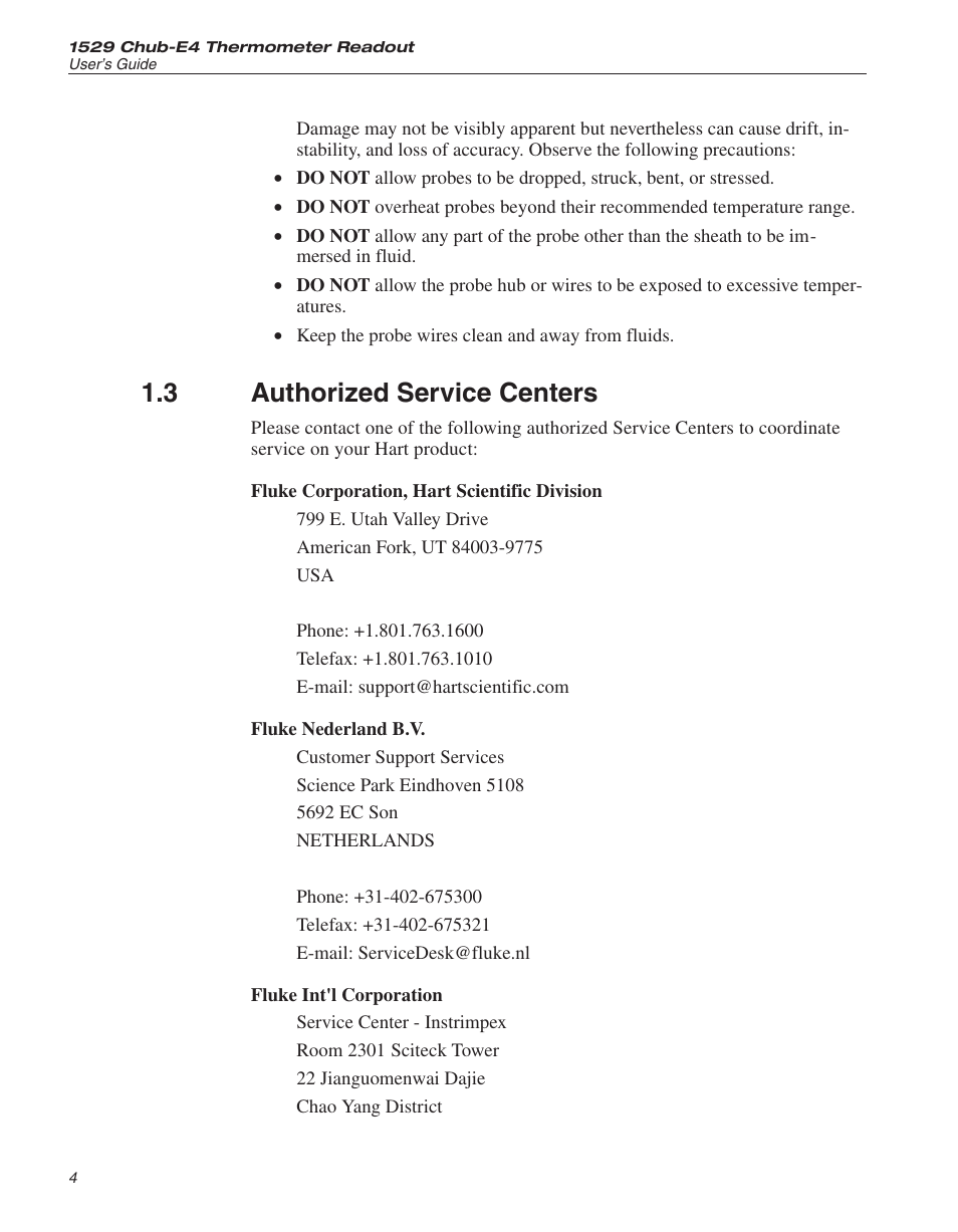3 authorized service centers 4, Authorized service centers, 3 authorized service centers | Fluke THE HART 1529 User Manual | Page 15 / 150