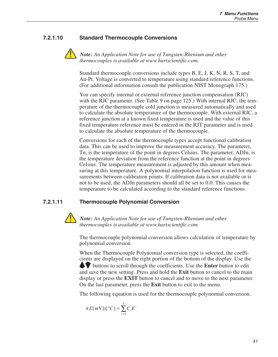 10 standard thermocouple conversions 41, 11 thermocouple polynomial conversion 41, Polynomial 41 | Reference junction 41, 48, Rjc 41, Standard thermocouple conversions, Thermocouple polynomial conversion | Fluke THE HART 1529 User Manual | Page 47 / 150
