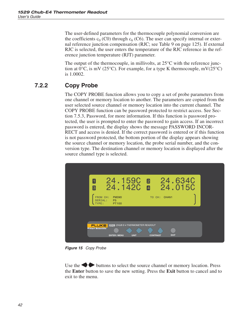 2 copy probe 42, Figure 15 copy probe 42, Copy probe 42 | Copy probe, Figure 15, 159c, 142c, 634c, 015c, 2 copy probe | Fluke THE HART 1529 User Manual | Page 48 / 150