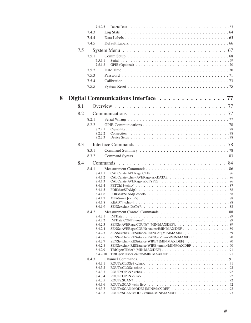 8digital communications interface, 5 system menu, 1 overview 8.2 communications | 3 interface commands, 4 commands | Fluke THE HART 1529 User Manual | Page 5 / 150