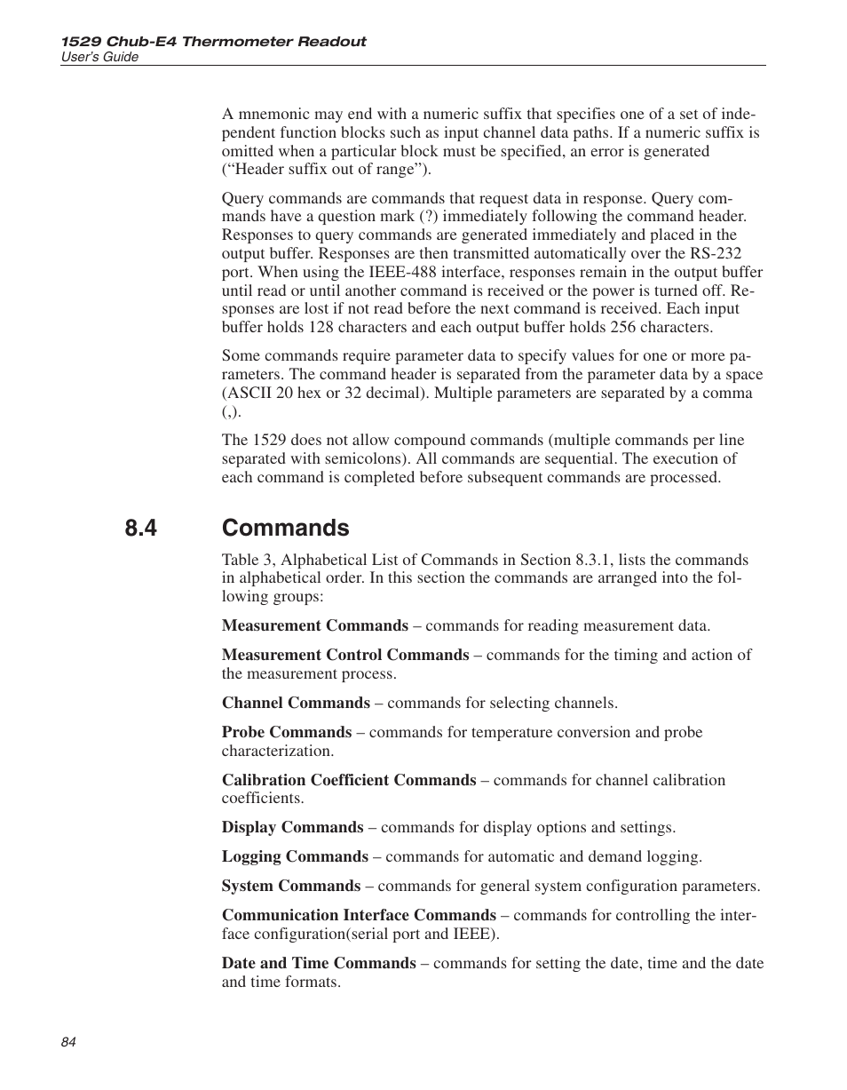 4 commands 84, Commands, 4 commands | Fluke THE HART 1529 User Manual | Page 90 / 150