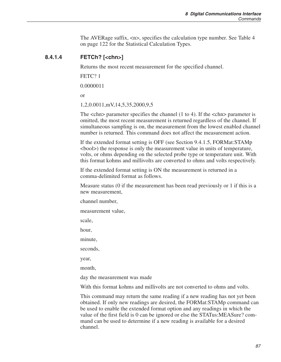 4 fetch? [<chn>] 87, Fetch? [<chn | Fluke THE HART 1529 User Manual | Page 93 / 150