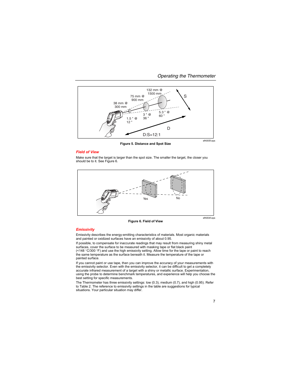 Field of view, Emissivity, Operating the thermometer | Fluke 561s User Manual | Page 11 / 16