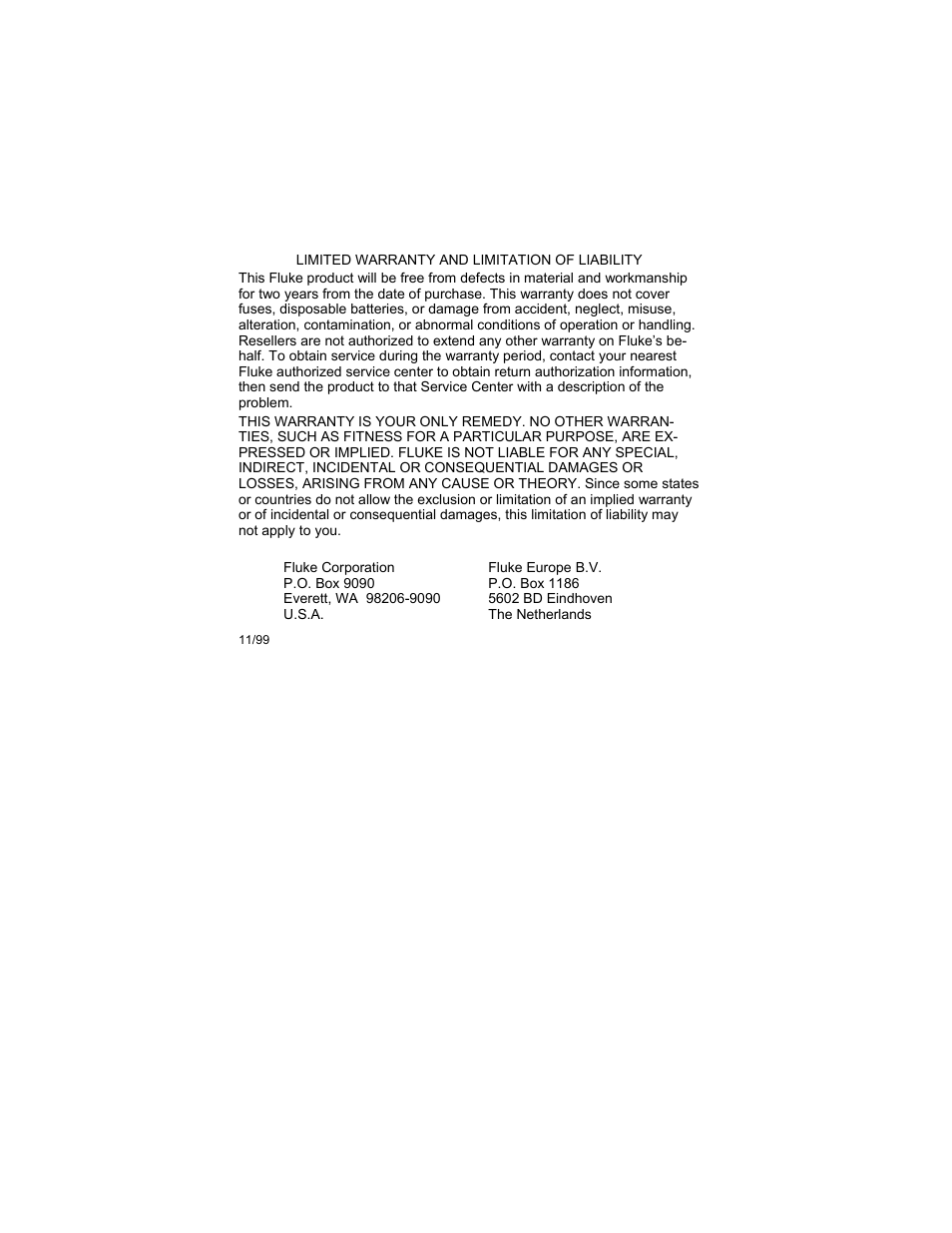 Limited warranty and limitation of liability | Fluke 561s User Manual | Page 2 / 16