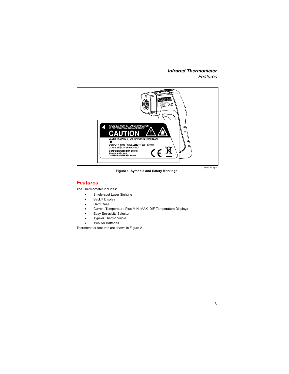 Features, Caution | Fluke 561s User Manual | Page 7 / 16