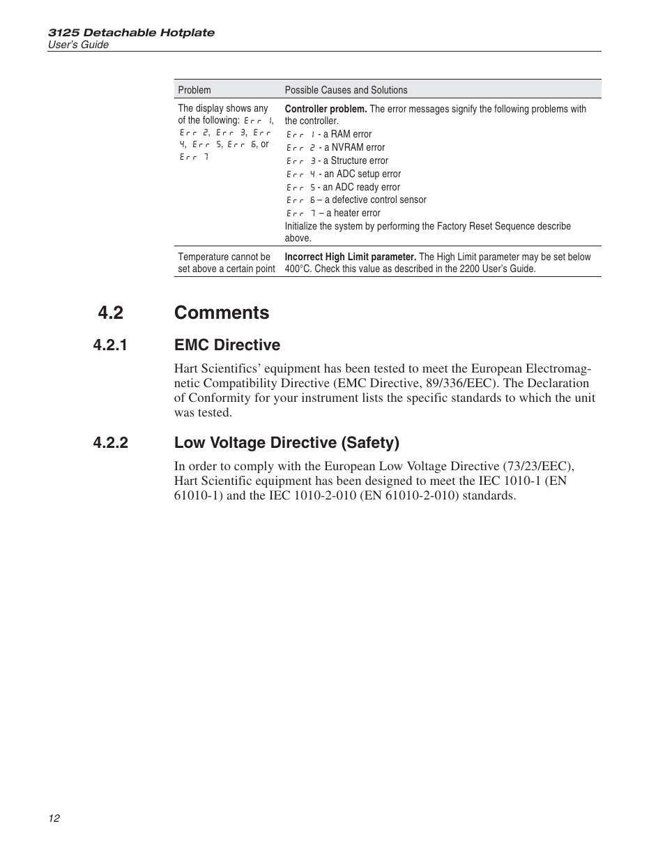 2 comments, 1 emc directive, 2 low voltage directive (safety) | Fluke Detachable Hot Plate 3125 User Manual | Page 16 / 16