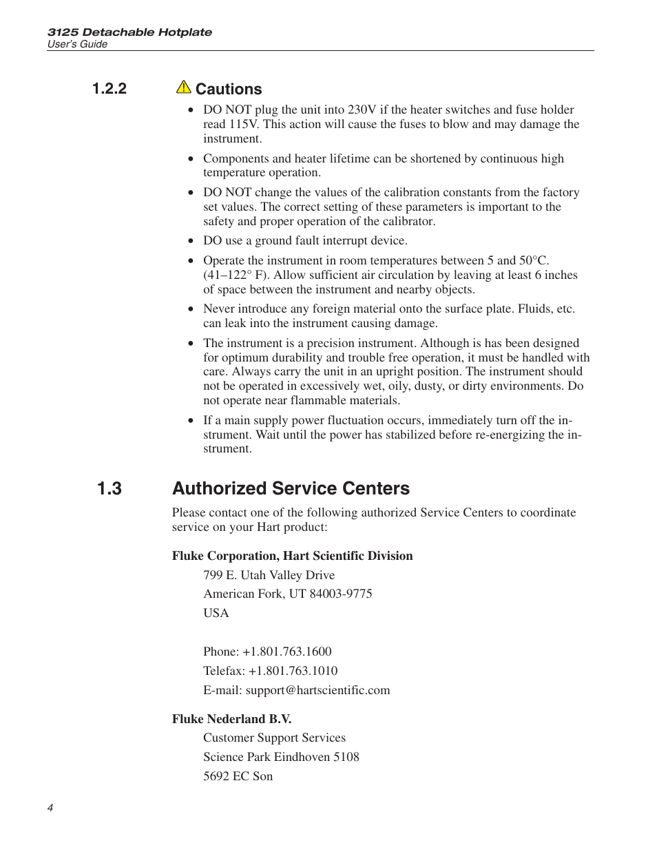 3 authorized service centers | Fluke Detachable Hot Plate 3125 User Manual | Page 8 / 16