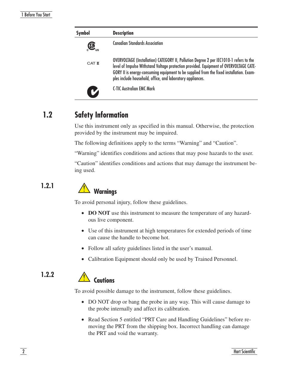2 safety information 2, 1 warnings 2, 2 cautions 2 | 2 safety information, 1 warnings 1.2.2 cautions | Fluke 5623A User Manual | Page 7 / 17