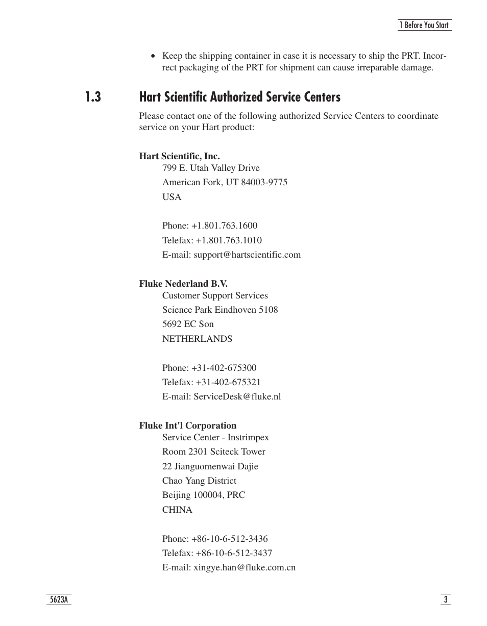 3 hart scientific authorized service centers 3, 3 hart scientific authorized service centers | Fluke 5623A User Manual | Page 8 / 17