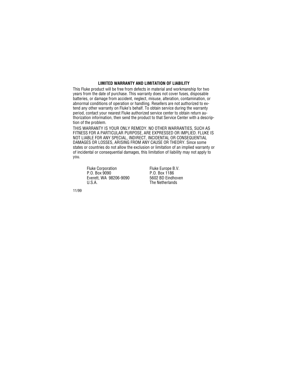 Limited warranty and limitation of liability | Fluke 561 User Manual | Page 2 / 22