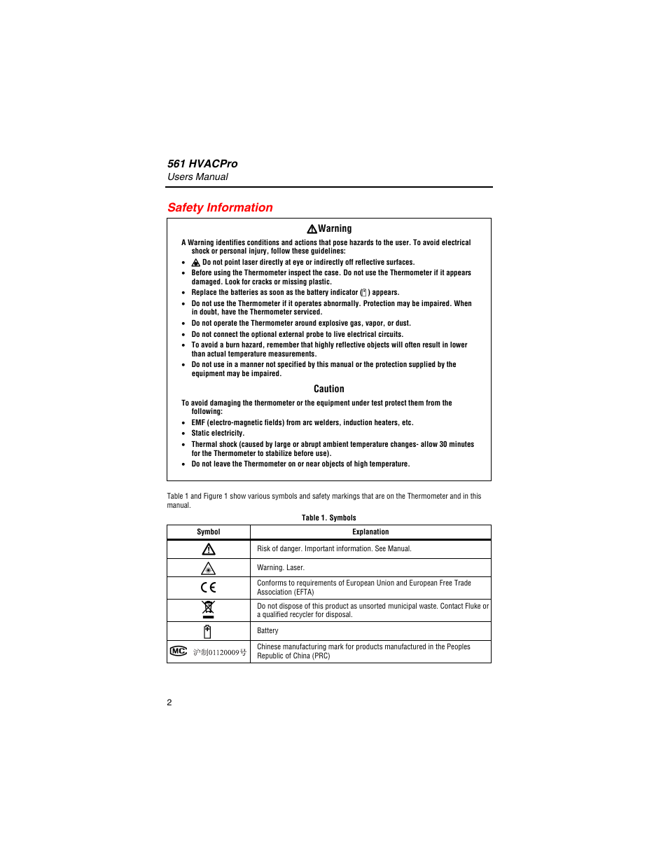 Safety information, 561 hvacpro | Fluke 561 User Manual | Page 6 / 22