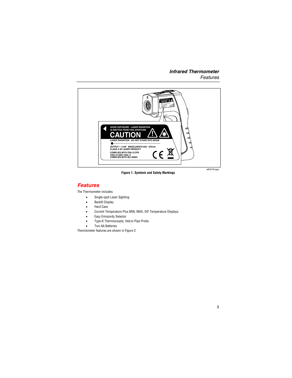 Features, Caution | Fluke 561 User Manual | Page 7 / 22