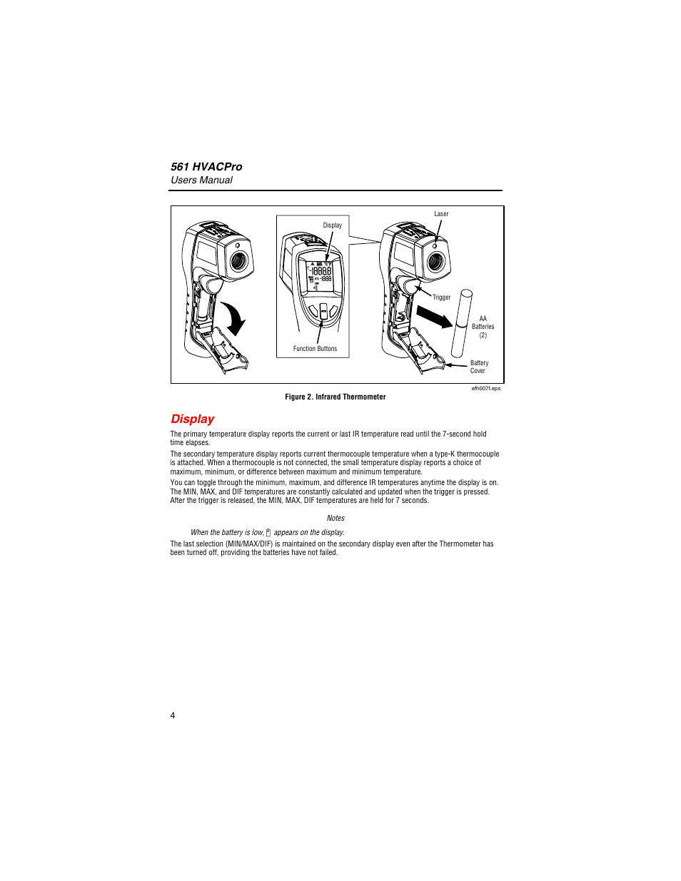 Display, 561 hvacpro, Users manual | Fluke 561 User Manual | Page 8 / 22