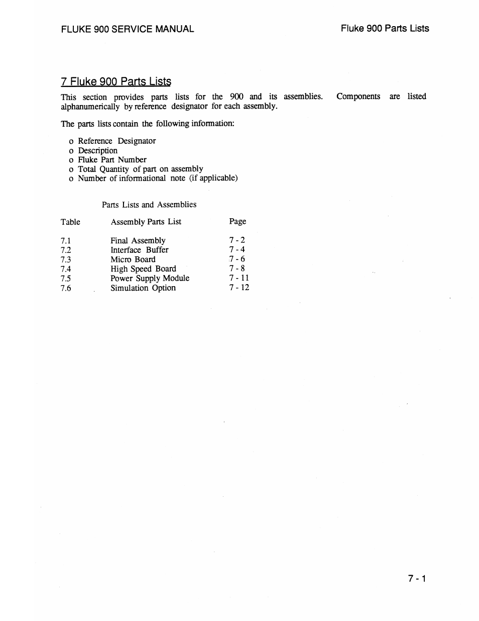 7 fluke 900 parts lists | Fluke 900 User Manual | Page 171 / 182