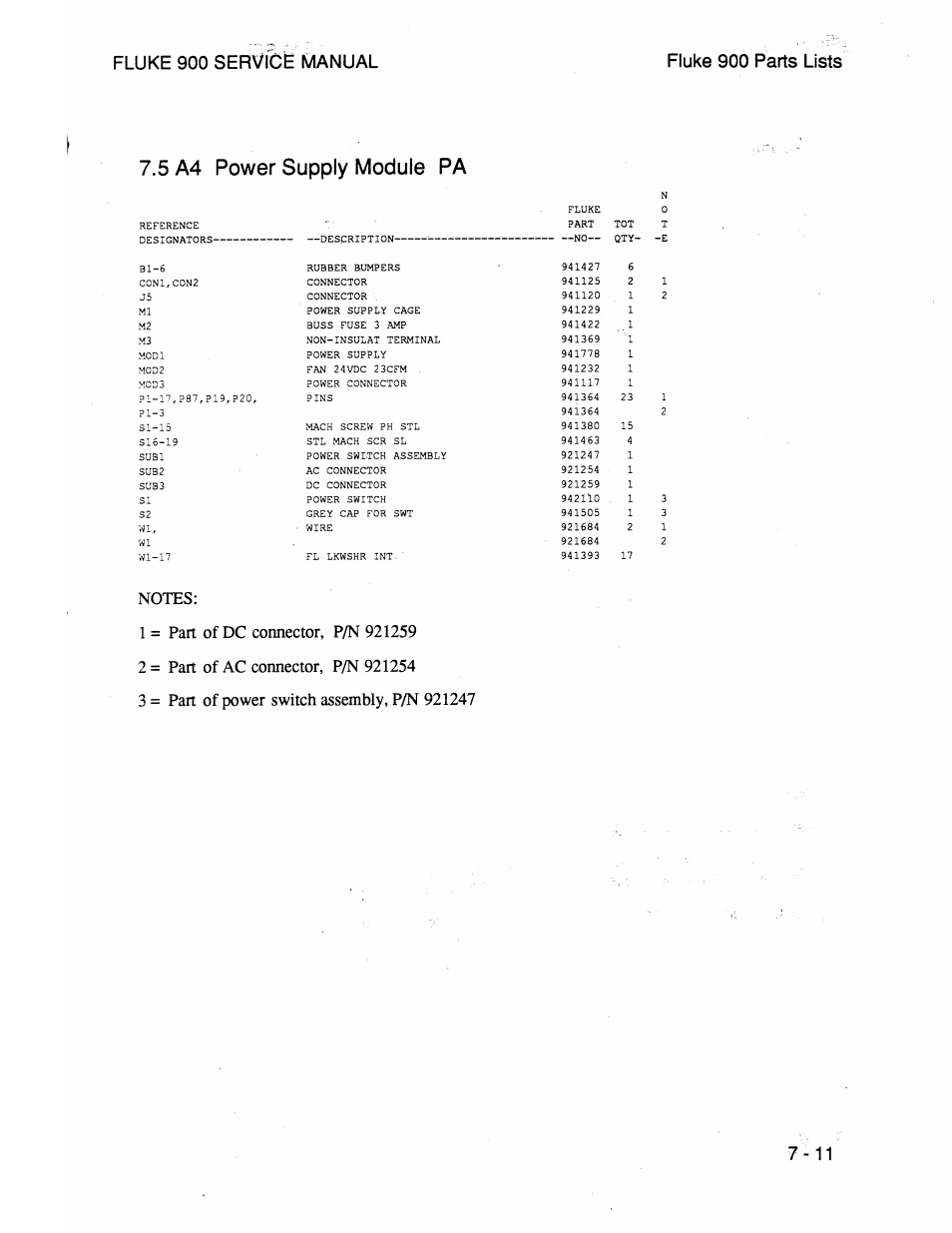 5 a4 power supply module pa, 5 a4 power supply module pa - 1 1 | Fluke 900 User Manual | Page 181 / 182