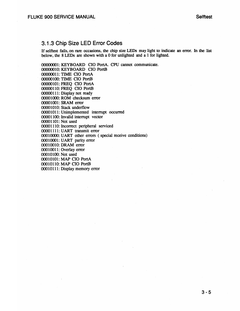 3 chip size led error codes, 3 chip size led error codes -5 | Fluke 900 User Manual | Page 29 / 182