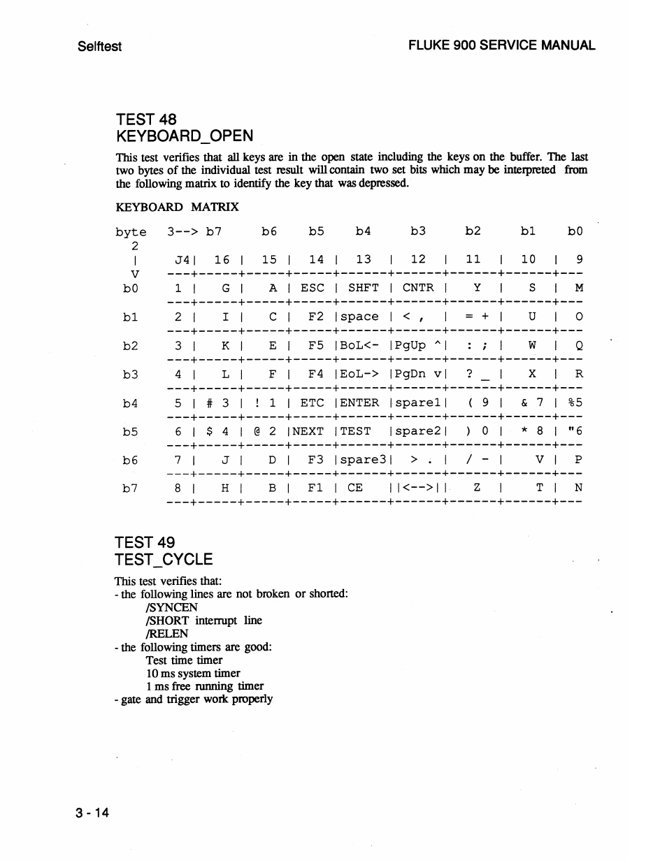 Test 48, Keyboard_open, Test 49 test_cycle | Test49test_cycle - 1 4 | Fluke 900 User Manual | Page 38 / 182