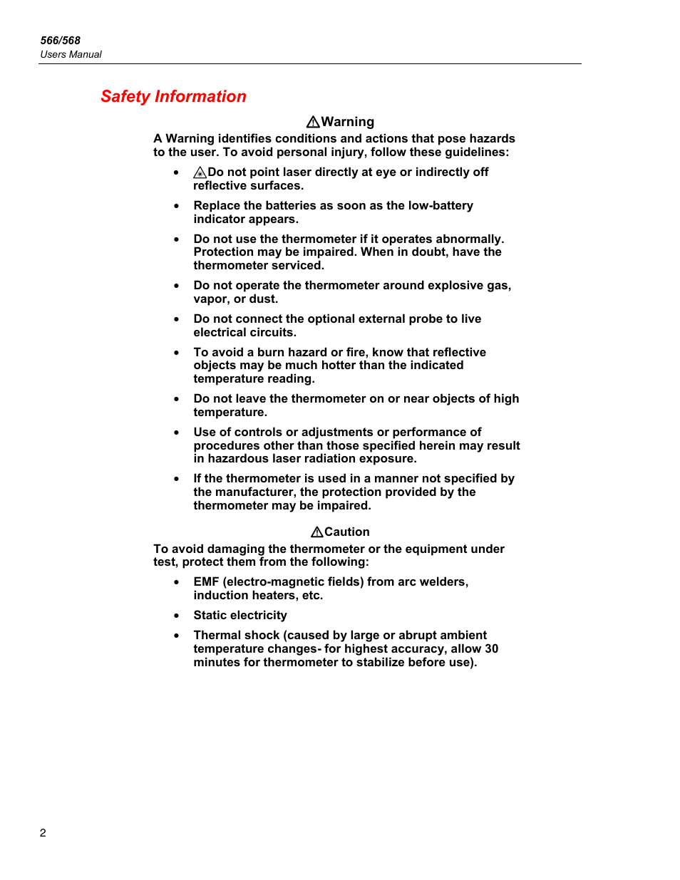 Safety information | Fluke 566 User Manual | Page 10 / 30