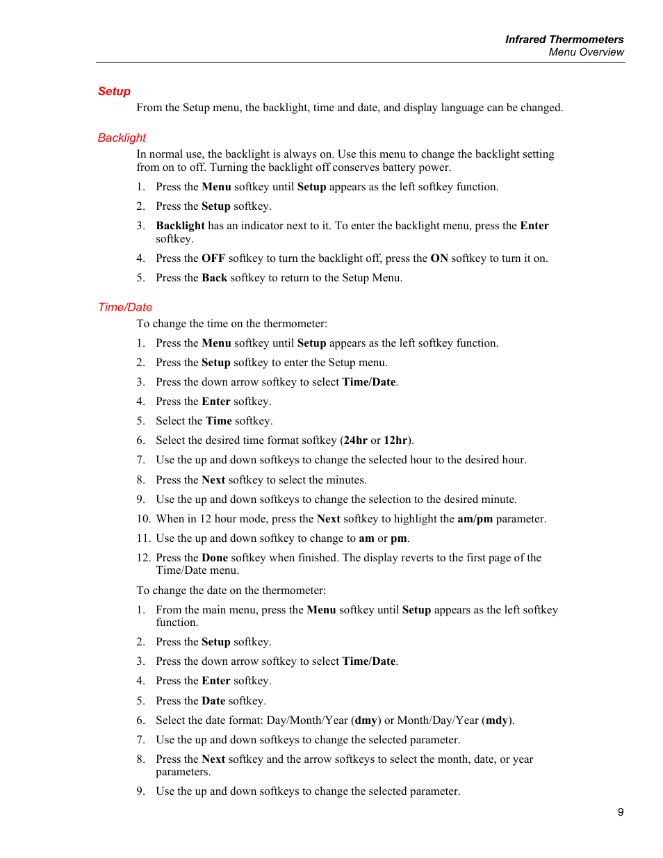 Setup, Backlight, Time/date | Fluke 566 User Manual | Page 17 / 30