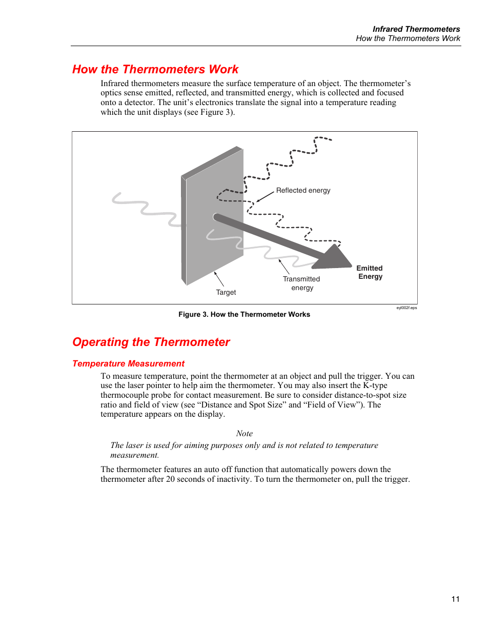 How the thermometers work, Operating the thermometer, Temperature measurement | Fluke 566 User Manual | Page 19 / 30
