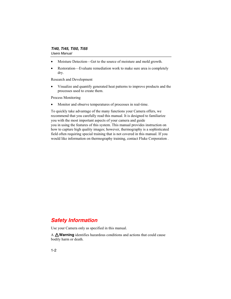 Contacting fluke, Safety information | Fluke Ti50 User Manual | Page 12 / 136