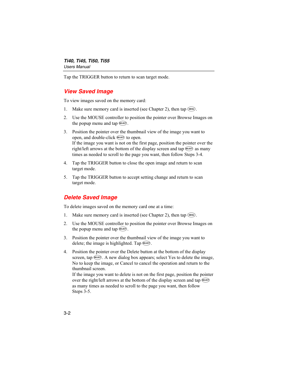View saved image, Delete saved image | Fluke Ti50 User Manual | Page 40 / 136