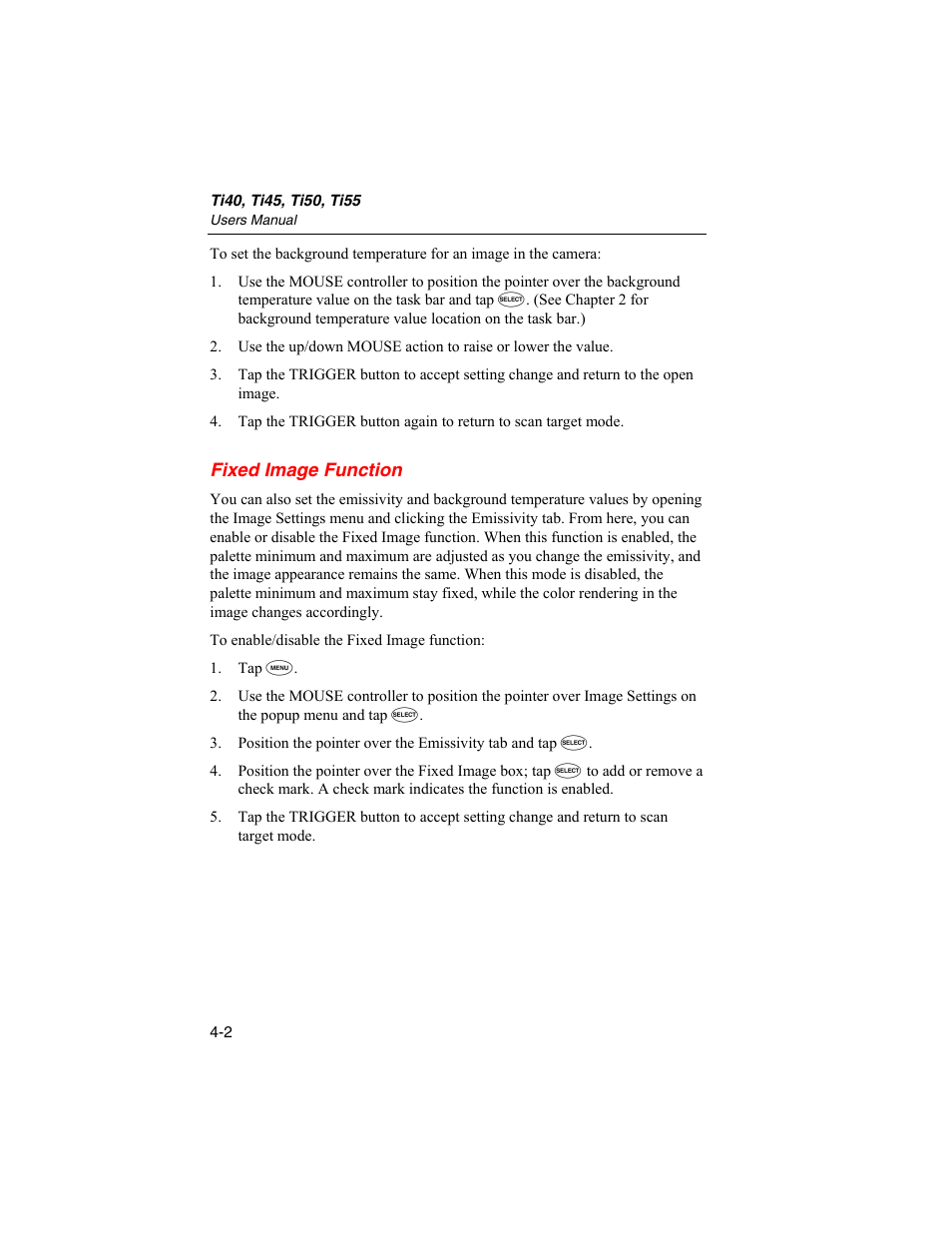 Fixed image function | Fluke Ti50 User Manual | Page 44 / 136