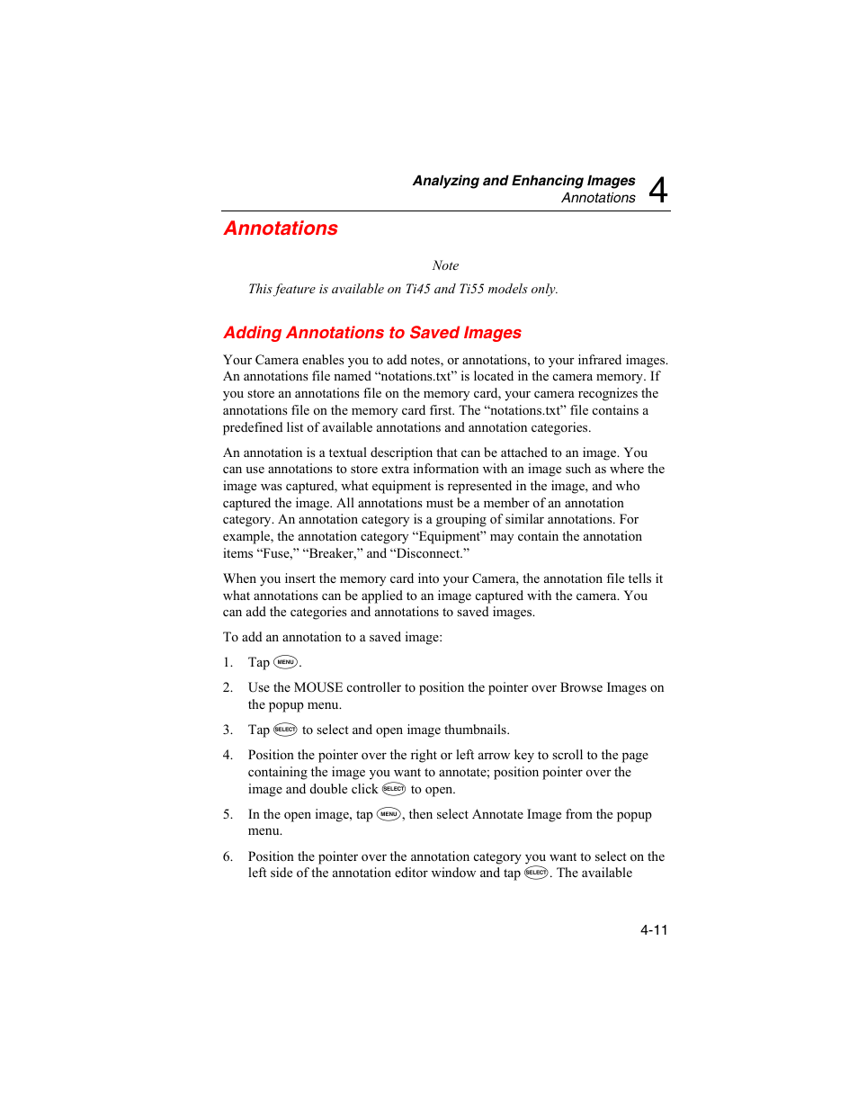 Annotations, Adding annotations to saved images | Fluke Ti50 User Manual | Page 53 / 136