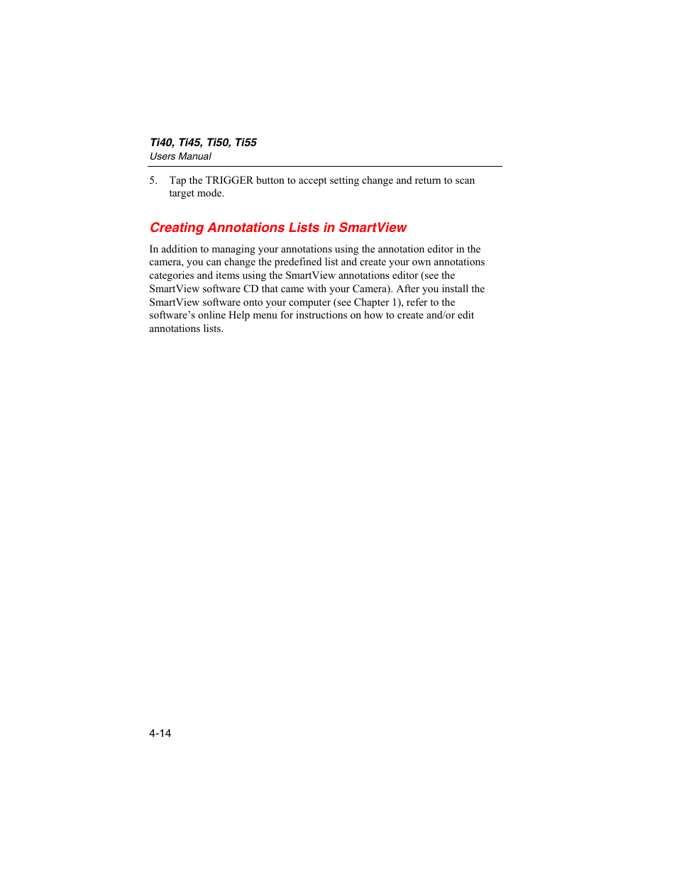 Creating annotations lists in smartview | Fluke Ti50 User Manual | Page 56 / 136