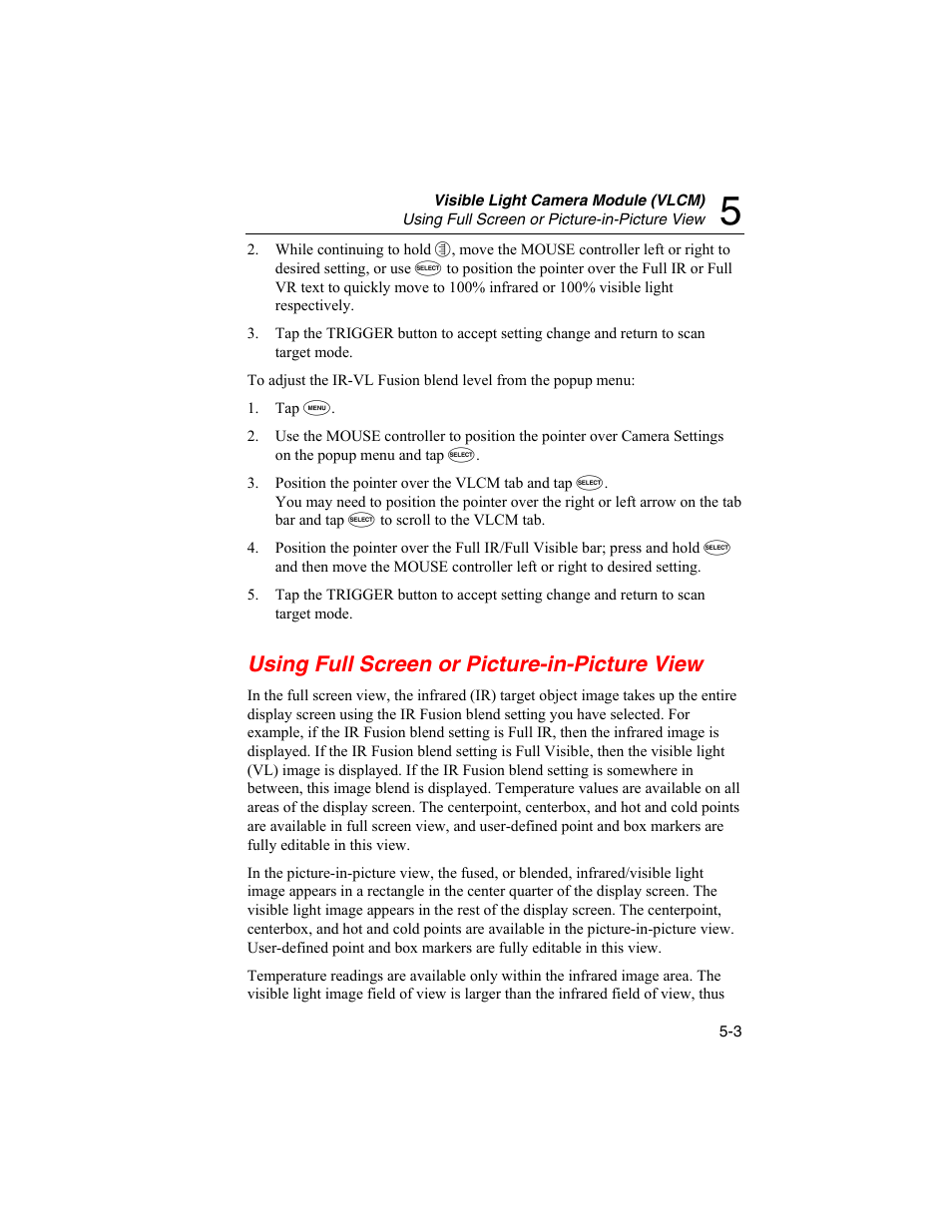 Using full screen or picture-in-picture view | Fluke Ti50 User Manual | Page 59 / 136