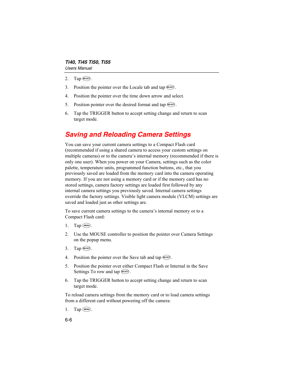 Saving and reloading camera settings | Fluke Ti50 User Manual | Page 72 / 136