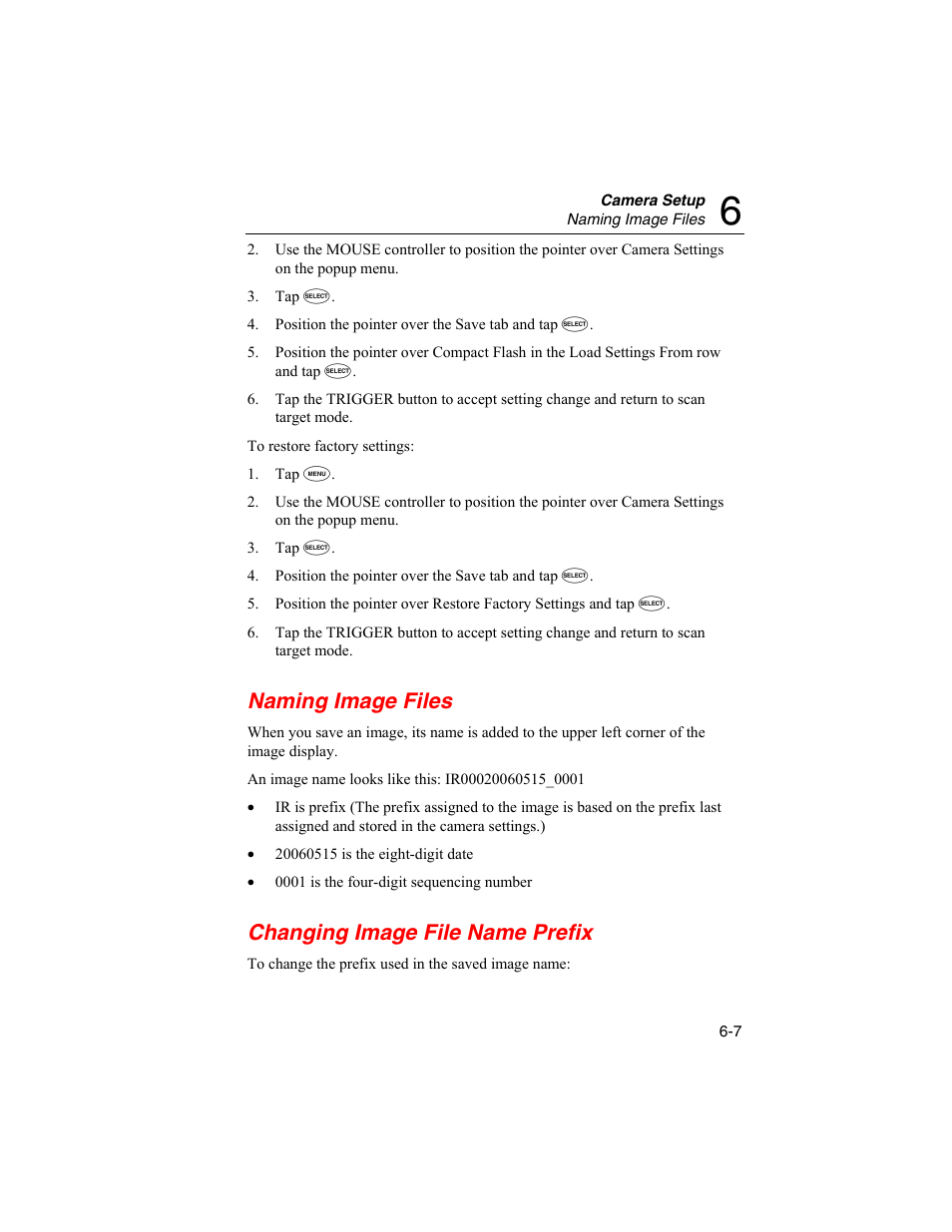 Naming image files, Changing image file name prefix | Fluke Ti50 User Manual | Page 73 / 136