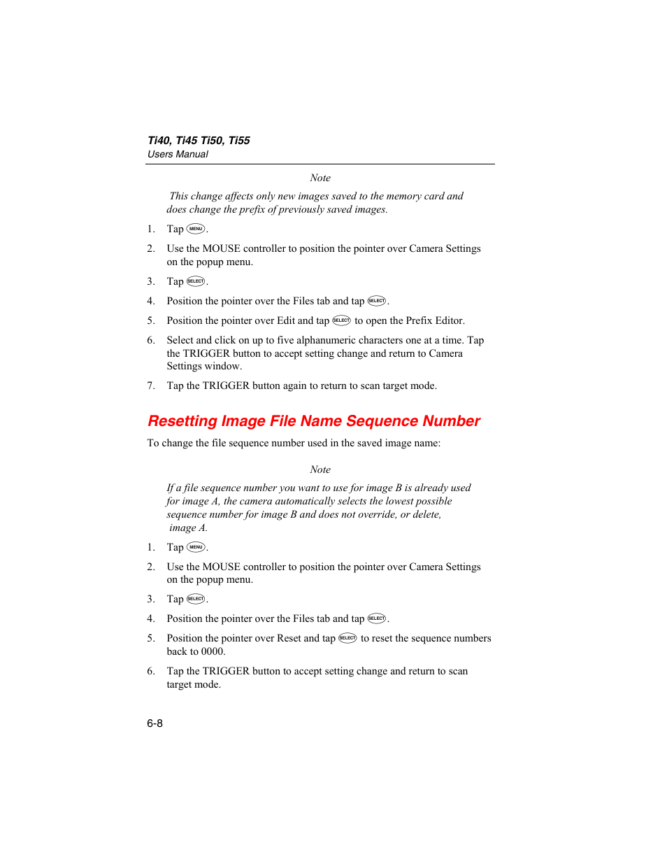 Resetting image file name sequence number | Fluke Ti50 User Manual | Page 74 / 136