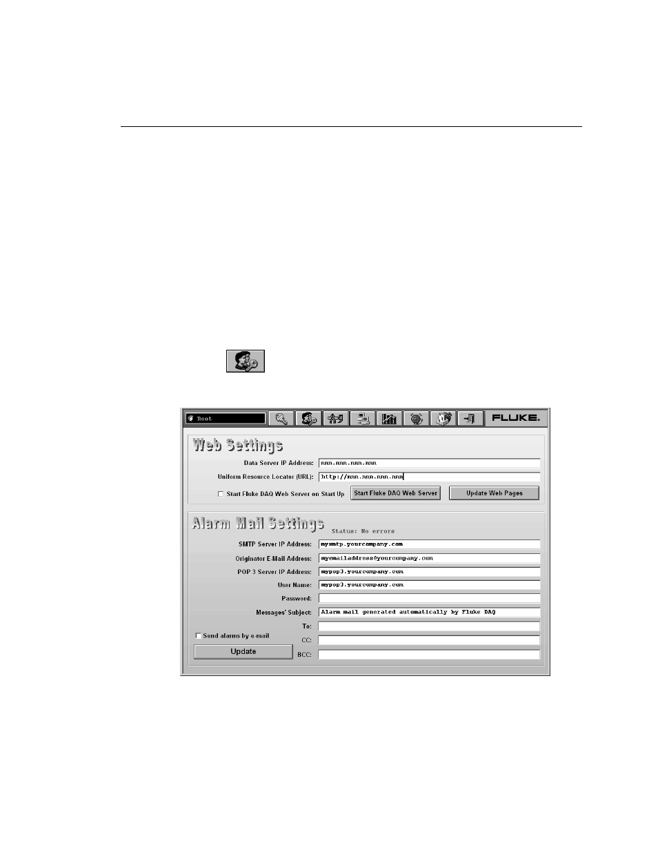 Configuring web and alarm mail settings | Fluke Data Acquisition System/Data Logging System 2680A User Manual | Page 73 / 74