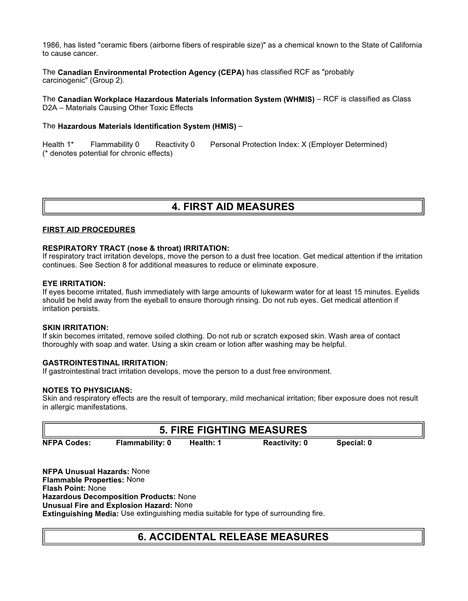 First aid measures 5. fire fighting measures, Accidental release measures | Fluke 9112A User Manual | Page 32 / 47