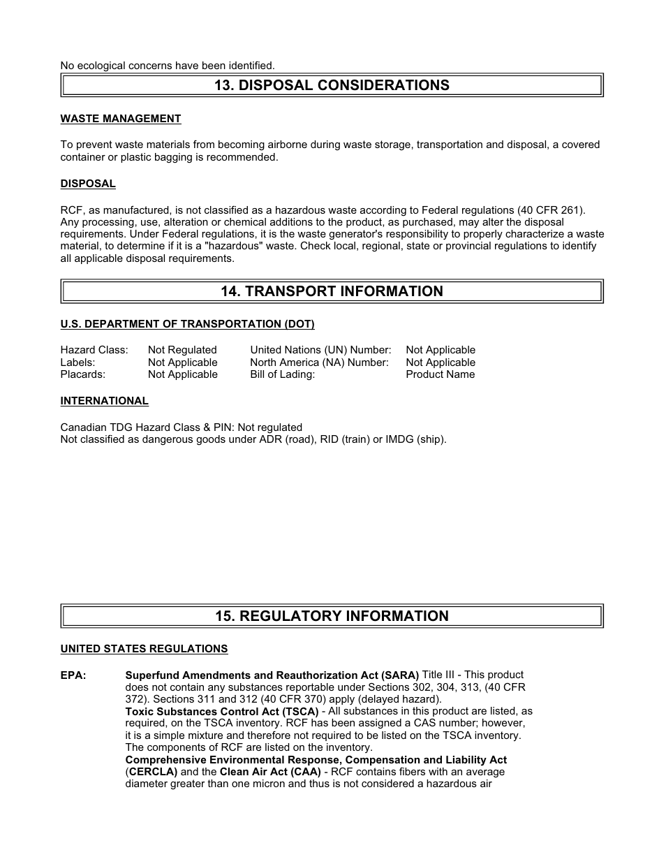 Disposal considerations 14. transport information, Regulatory information | Fluke 9112A User Manual | Page 37 / 47