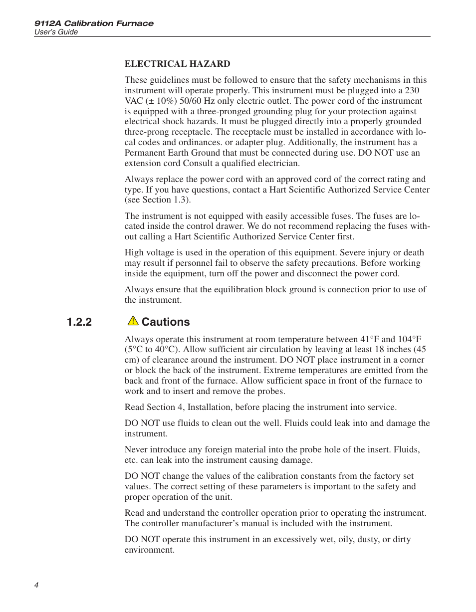 2 cautions 4, Cautions, 2 cautions | Fluke 9112A User Manual | Page 9 / 47
