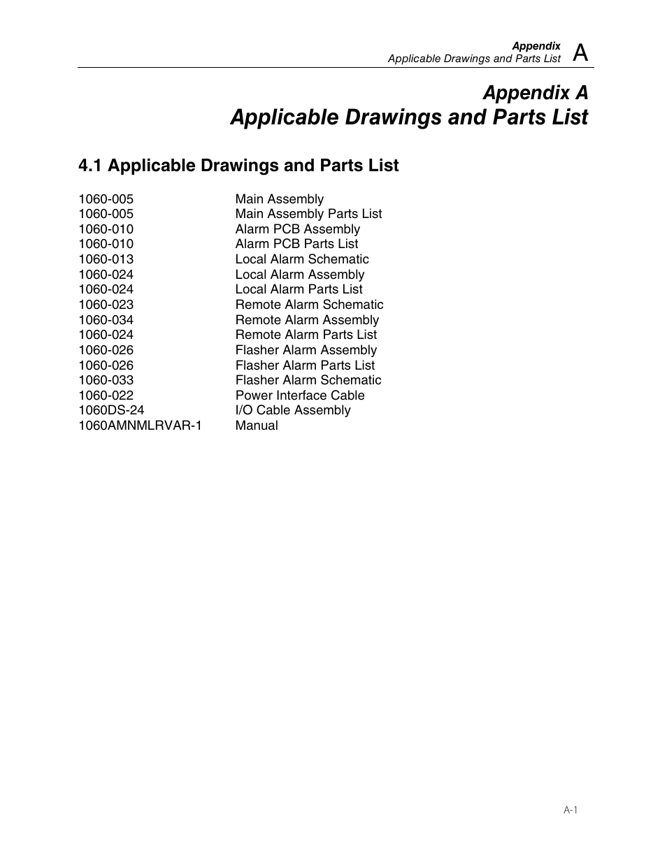 Applicable drawings and parts list, Appendix a, 1 applicable drawings and parts list | Fluke LOCAL User Manual | Page 15 / 16