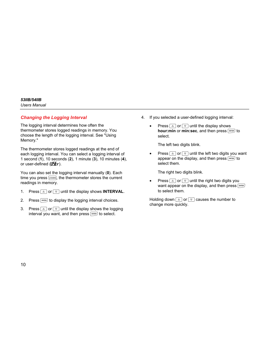 Changing the logging interval | Fluke 54IIB User Manual | Page 14 / 26